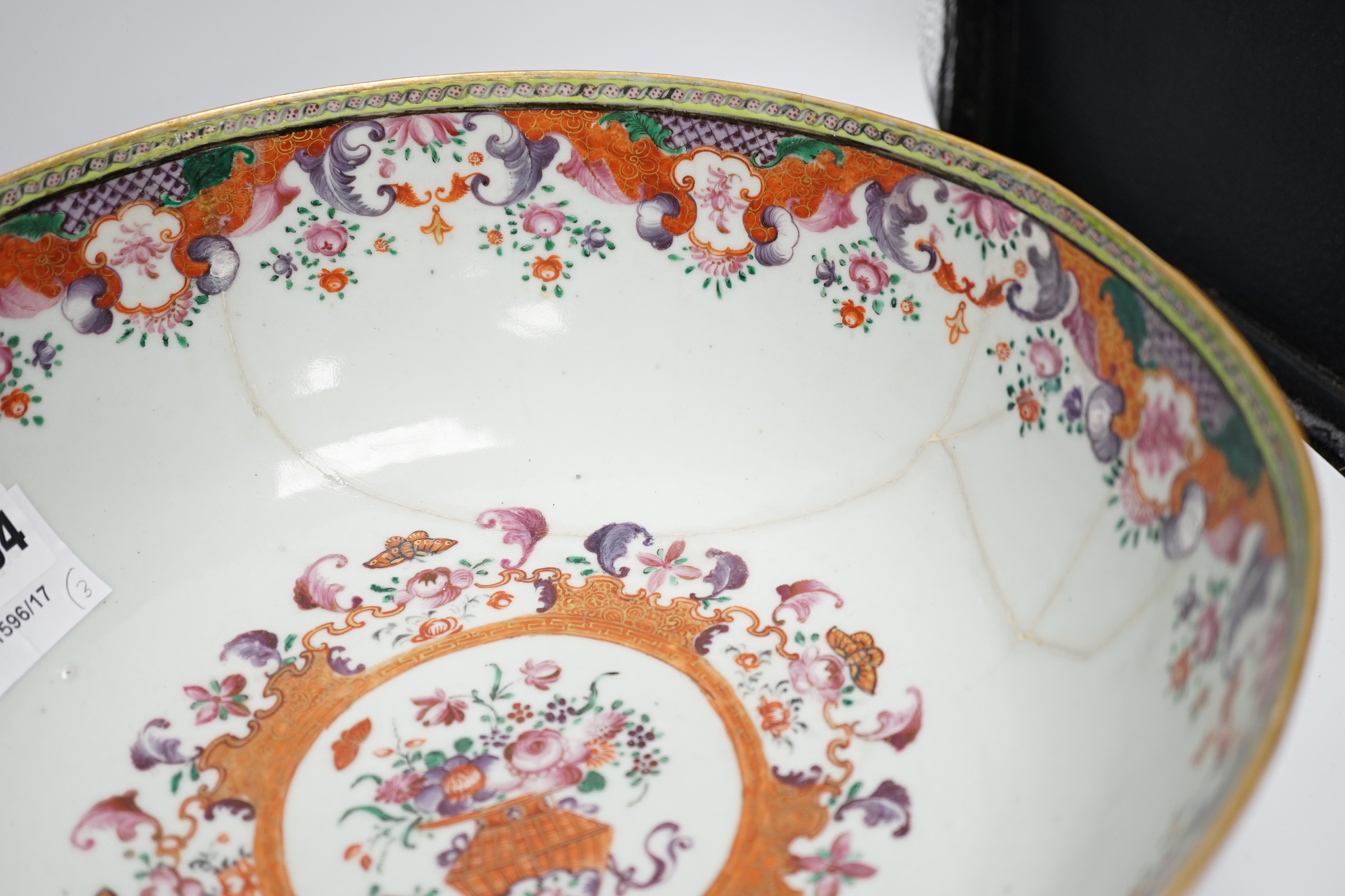 An 18th century Chinese Mandarin pattern bowl and mug, and a 19th century Canton famille rose vase and cover (3), vase and cover 30cm high